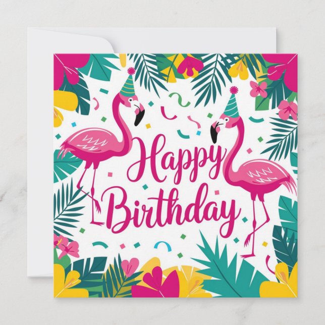 Invitation Conception d'anniversaire flamant rose de fun trop (Devant)