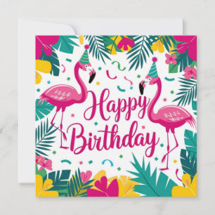 Invitation Conception d'anniversaire flamant rose de fun trop