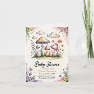 Invitation Conception de Baby Shower avec Champignons Aquarel