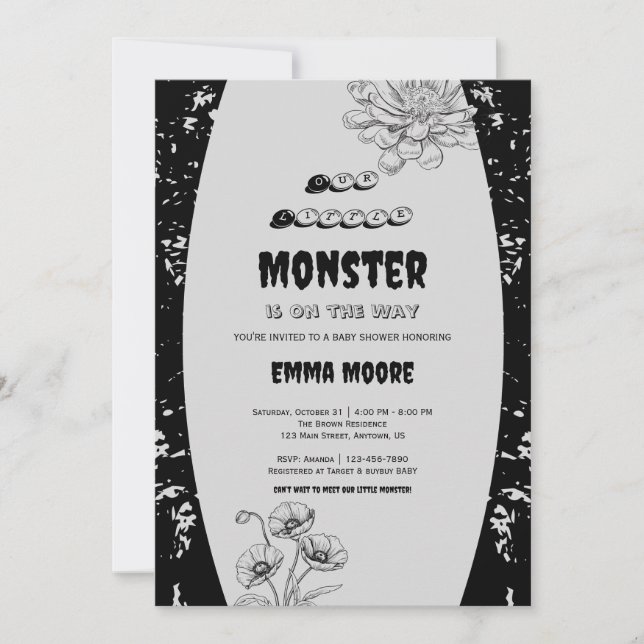 Invitation Conception de Baby Shower de Petit Monstre Gothiqu (Devant)