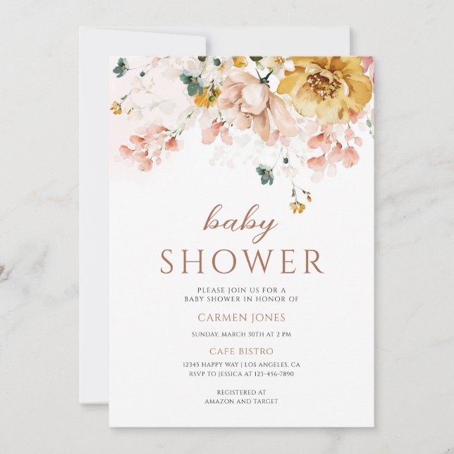 Invitation Conception de Baby Shower pour Jardin Floral (Devant)
