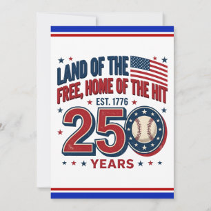 Invitation Conception de baseball USA Terre de liberté 250 an