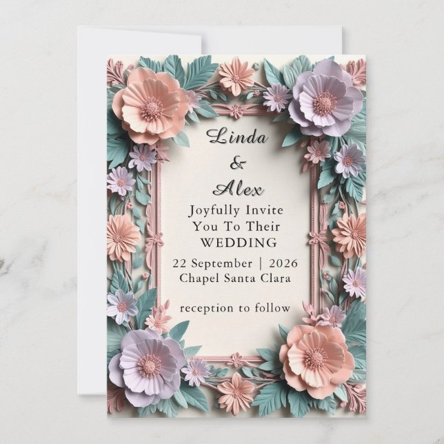 Invitation 🌿 Conception de cadre de mariage floral doux 🌿 (Devant)