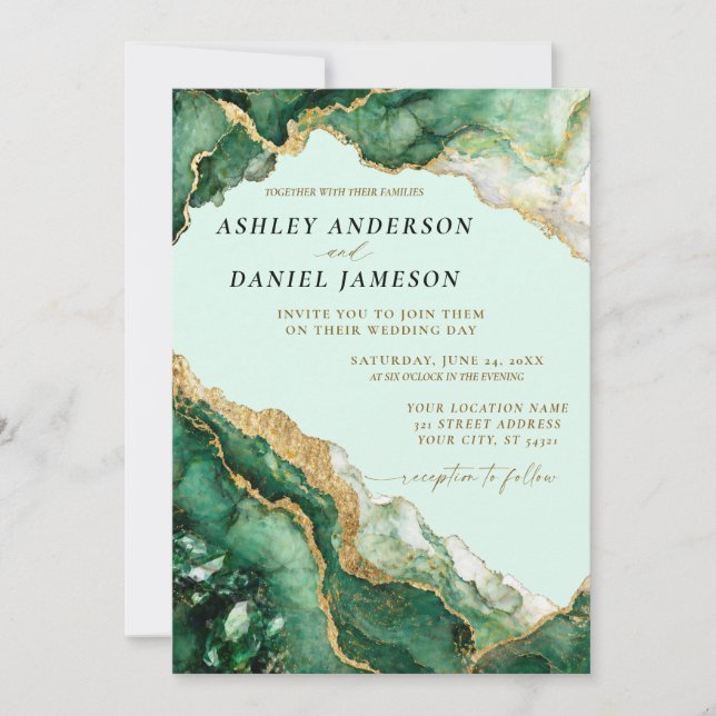 Invitation Conception de carton d'invitation de mariage vert  (Devant)