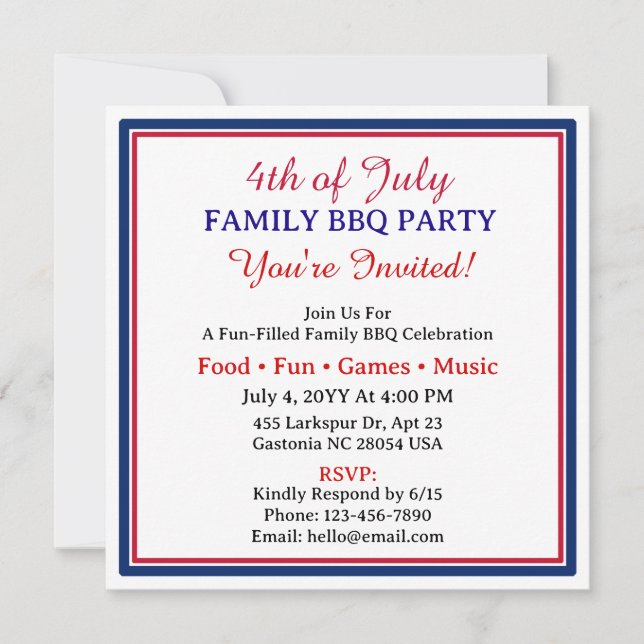 Invitation Conception de célébration patriotique du 4 juillet (Devant)