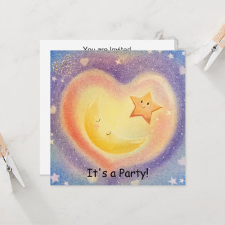 Invitation Conception de ciel rêveur avec lune en pastel doux