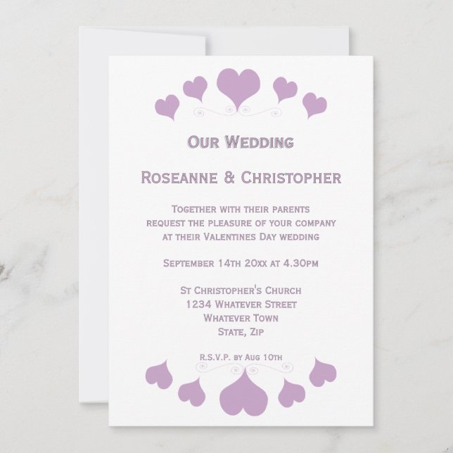 Invitation Conception de cœurs de lilas pour mariage (Devant)