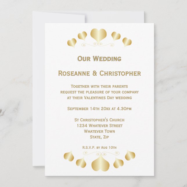 Invitation Conception de cœurs en or pour mariage (Devant)