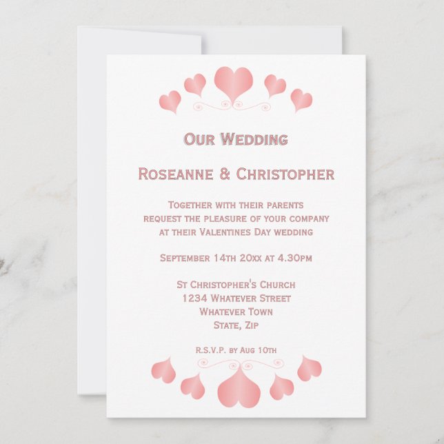 Invitation Conception de cœurs roses pour mariage (Devant)