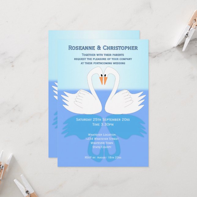 Invitation Conception de cygnes pour mariage (Devant/Arrière en situation)
