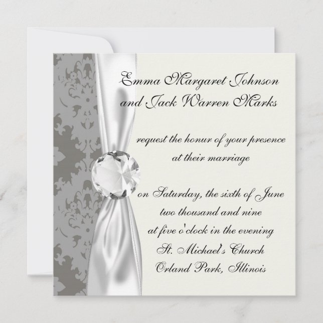 Invitation conception de damas en diamant gris (Devant)