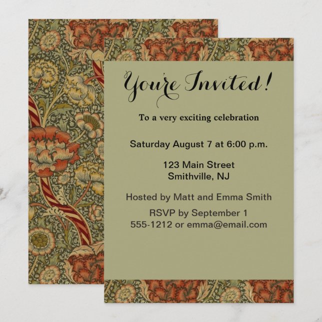 Invitation Conception de damas floral anglais William Morris  (Devant / Derrière)