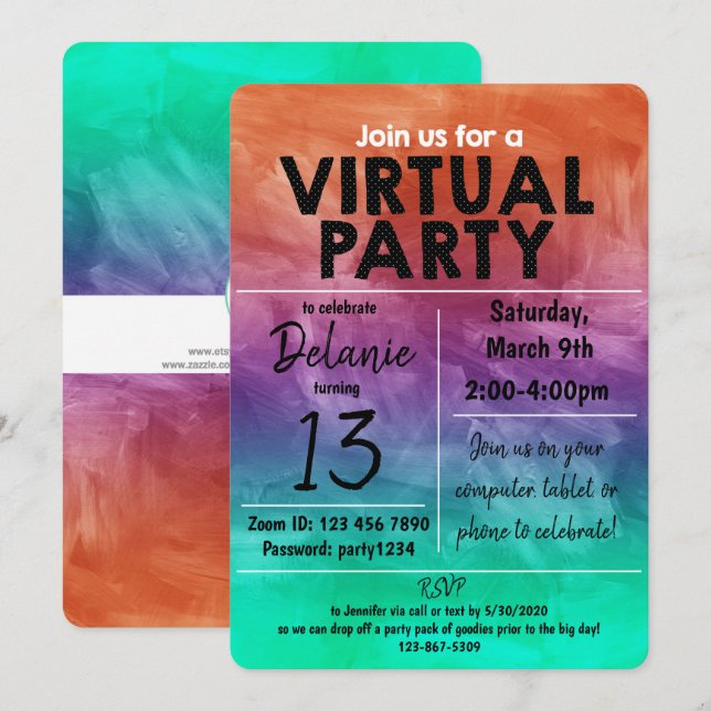 Invitation Conception de design aquarelle pour fête d'anniver (Devant / Derrière)