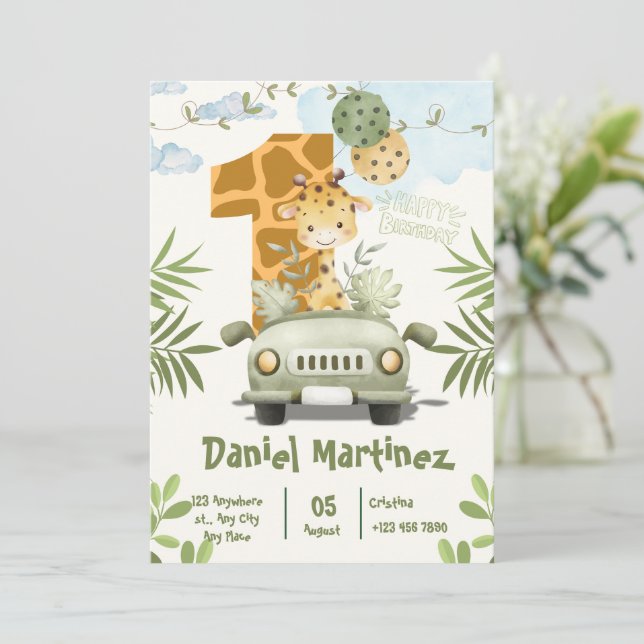 Invitation Conception de devant et de dos pour le 1er anniver (Debout devant)