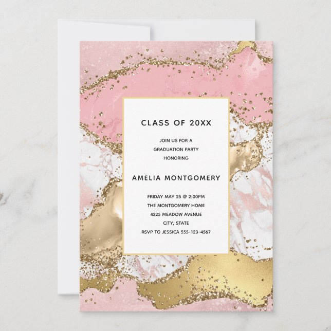 Invitation Conception de diplôme en marbre rose or rose luxe (Devant)
