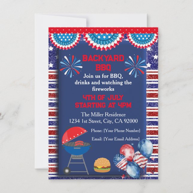 Invitation Conception de fête BBQ pour la fête de l'indépenda (Devant)