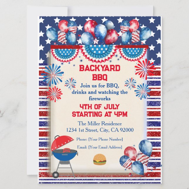 Invitation Conception de fête BBQ pour la fête de l'indépenda (Devant)