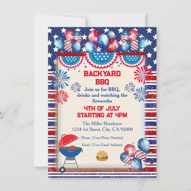Invitation Conception de fête BBQ pour la fête de l'indépenda (Devant)