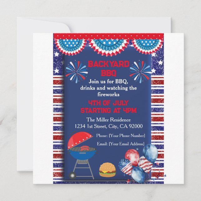 Invitation Conception de fête BBQ pour la fête de l'indépenda (Devant)