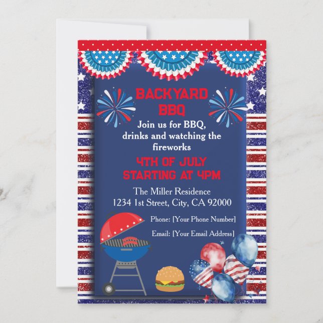 Invitation Conception de fête BBQ pour la fête de l'indépenda (Devant)