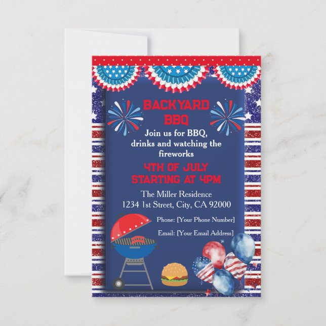 Invitation Conception de fête BBQ pour la fête de l'Indépenda (Devant)