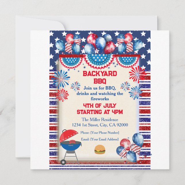 Invitation Conception de fête BBQ pour la fête de l'indépenda (Devant)