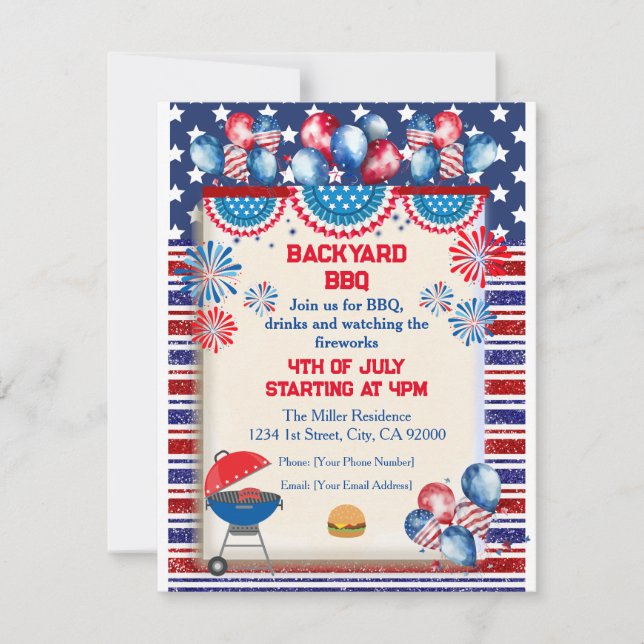 Invitation Conception de fête BBQ pour la fête de l'indépenda (Devant)