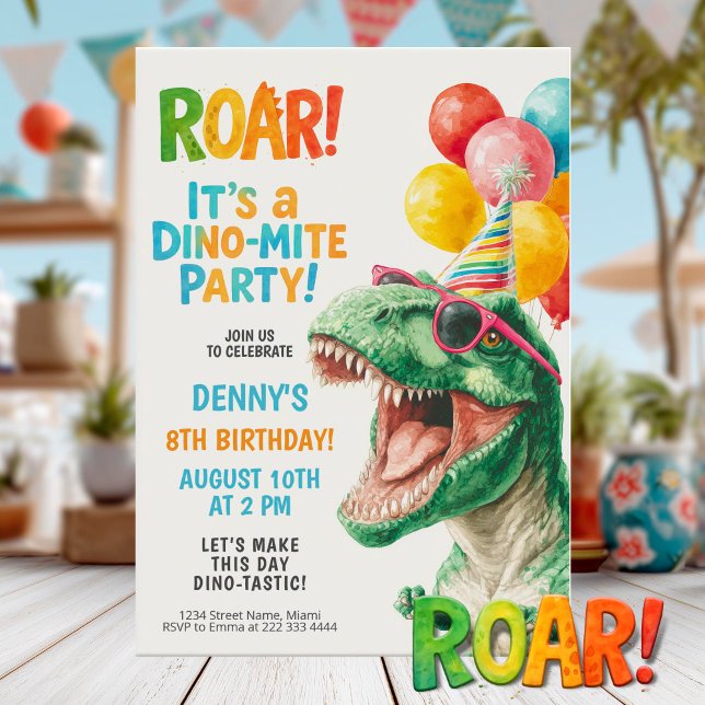 Invitation Conception de fête d'anniversaire Dino-Mite (Créateur téléchargé)