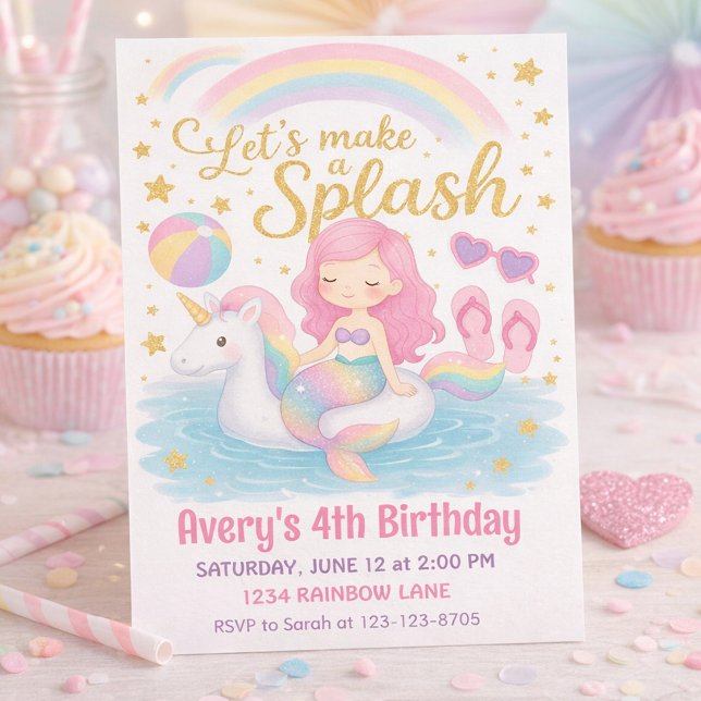 Invitation Conception de fête d'anniversaire licorne sirène p (Créateur téléchargé)