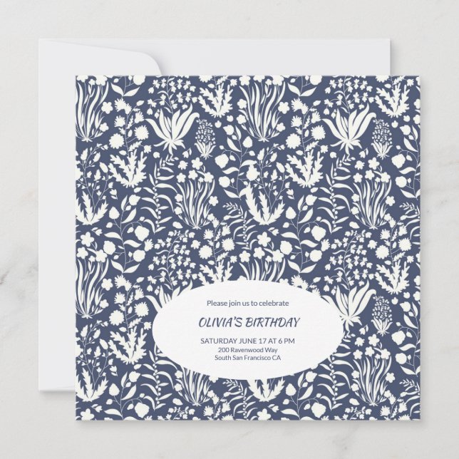 Invitation Conception de Fête d'Anniversaire Mille Fleur (Devant)