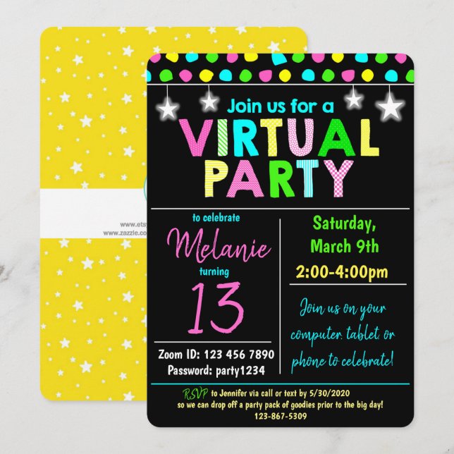 Invitation Conception de fête d'anniversaire virtuelle (Devant / Derrière)