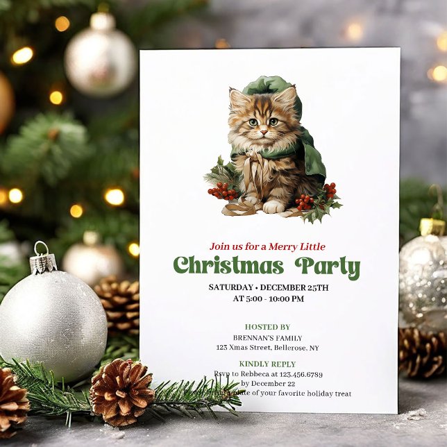 Invitation Conception de fête de chat de Noël rétro intempore (Timeless Retro Christmas Angel Party Design)