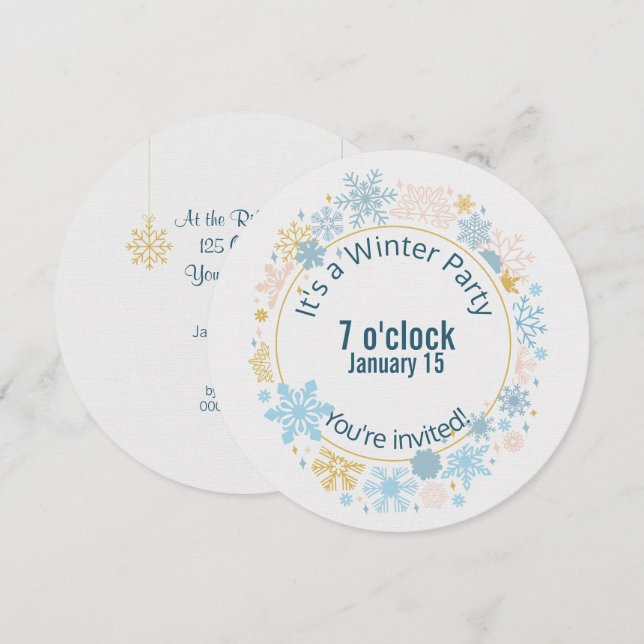 Invitation conception de flocon de neige pour fête d'hiver (Devant / Derrière)