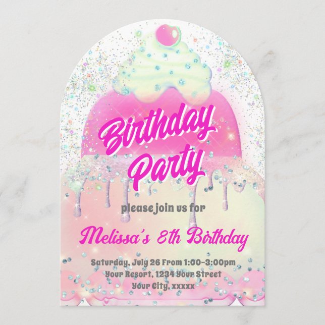 Invitation Conception de gros gâteau fille Fête d'anniversair (Devant)