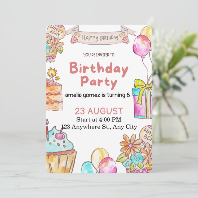 Invitation Conception de joyeux anniversaire ludique (Debout devant)