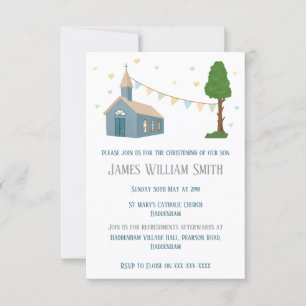 Invitation Conception de l'église bleue pour le baptême ou le