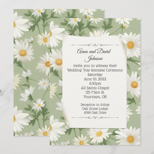 Invitation Conception de marguerite blanche pour le renouvell (Devant / Derrière)