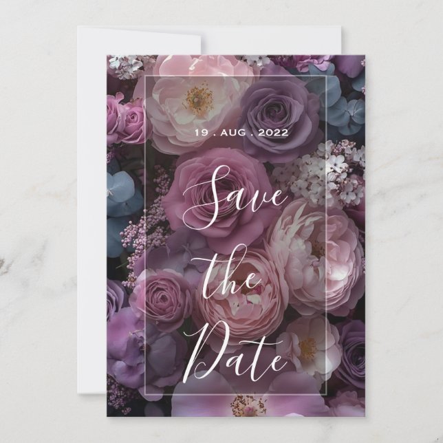 Invitation conception de mariage floral bordeaux mettant en v (Devant)