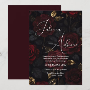 Invitation conception de mariage floral bordeaux mettant en v
