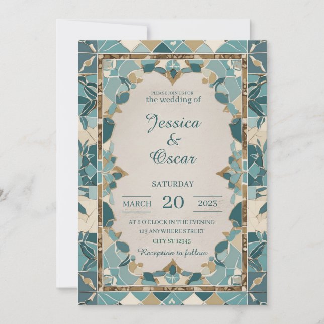 Invitation Conception de mariage méditerranéen – Mosaïque sar (Devant)