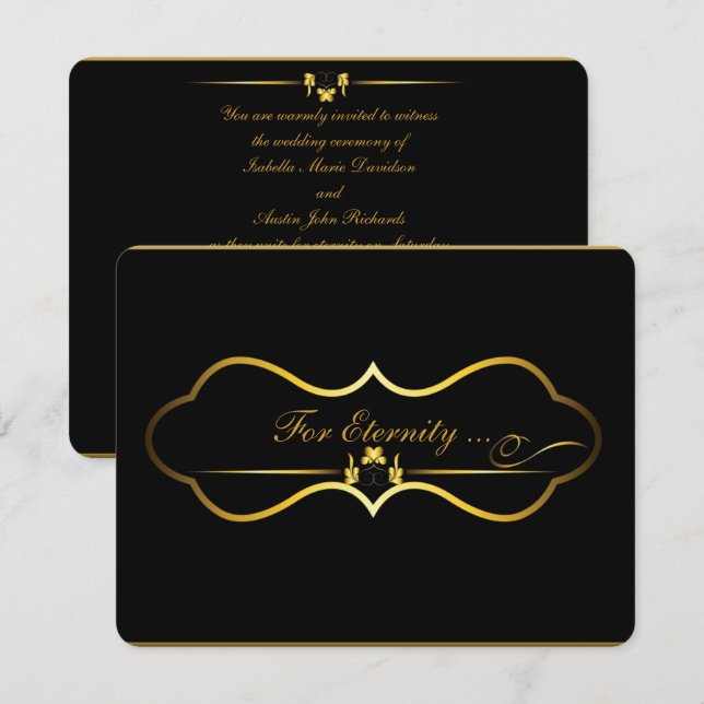 Invitation conception de mariage noir et or contemporain (Devant / Derrière)