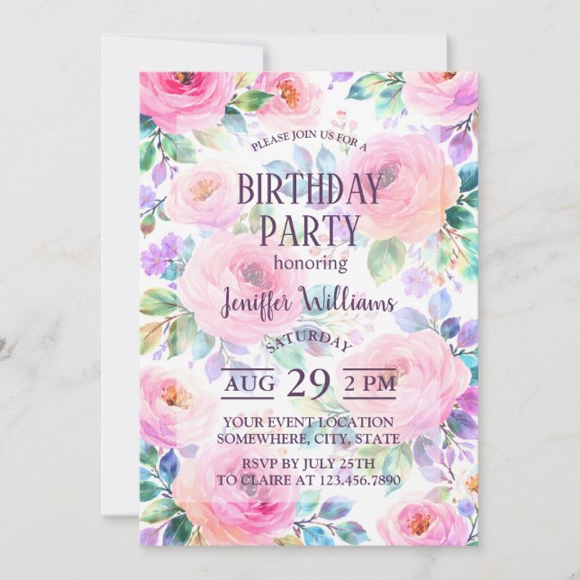 Invitation Conception de nom personnalisé boho floral lever d (Devant)