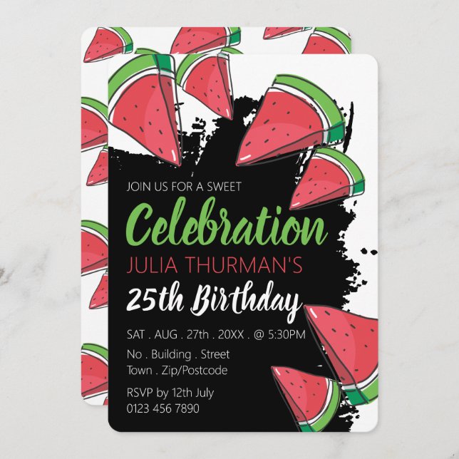 Invitation Conception de pastèque, fête douce Anniversaire (Devant / Derrière)