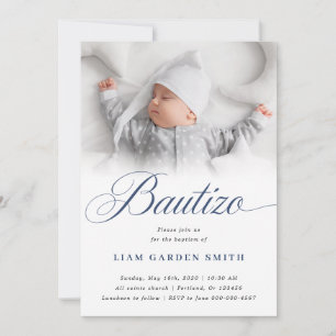 Invitation Conception de photo Bautizo de script blanc serein