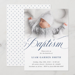 Invitation Conception de photo de baptême de script blanc ser