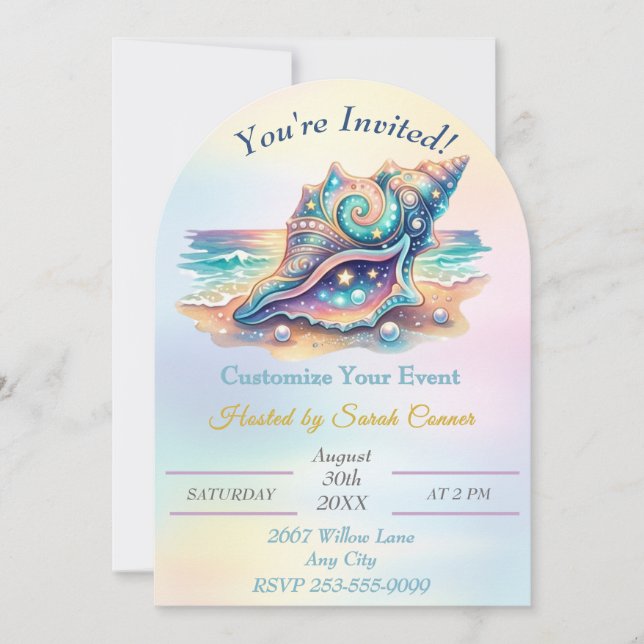 Invitation Conception de plage océanique de coquillage glamou (Devant)