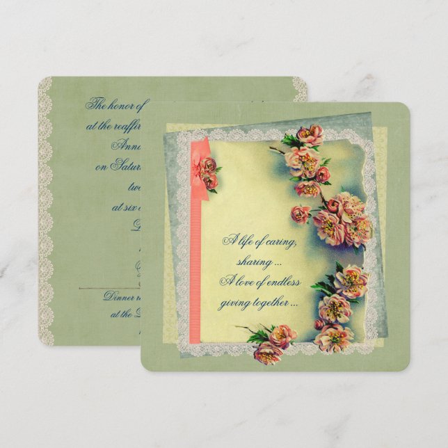 Invitation Conception de Rose vintage pour le renouvellement  (Devant / Derrière)