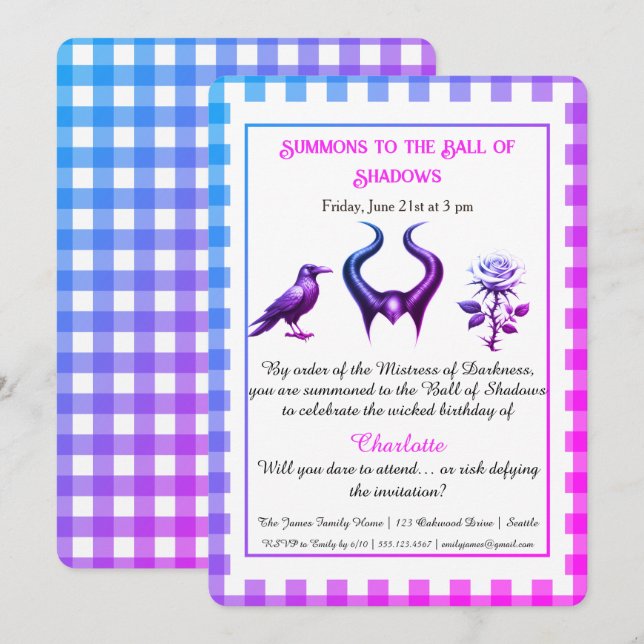 Invitation Conception de script pour anniversaire Dark Fantas (Devant / Derrière)