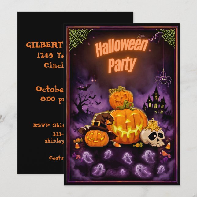 Invitation Conception de soirée d'Halloween Spooktacular (Devant / Derrière)