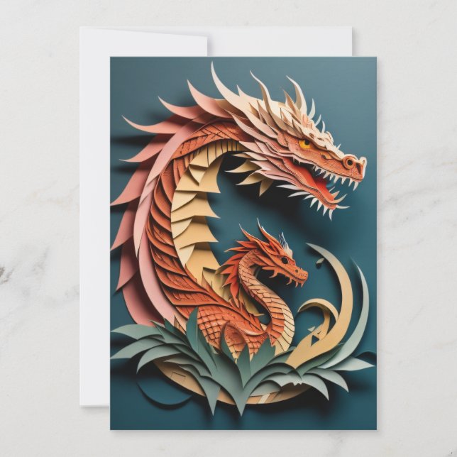 Invitation Conception de T-shirt Dragon en papier 3D  (Devant)
